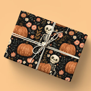 Schattigee Halloween skeletten en pompoenen patroo Cadeaupapier