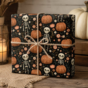 Schattigee Halloween skeletten en pompoenen patroo Inpakpapier Vel