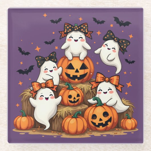 Schattigee Halloween-spoken in Coquette Bows & Pum Glazen Onderzetter (Voorkant)