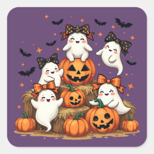 Schattigee Halloween-spoken in Coquette Bows & Pum Vierkante Sticker