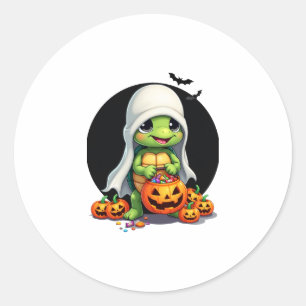 Schattigee Halloween Turtle Ghost met Snoep (7) Ronde Sticker