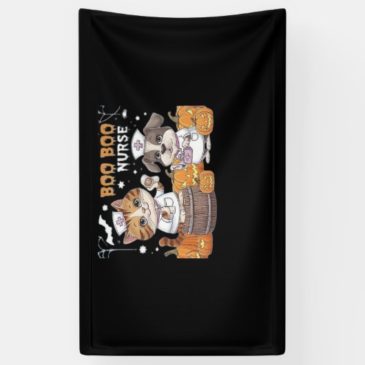 Schattigee Halloween Verpleegster Kat en Hond met Spandoek (Verticaal)