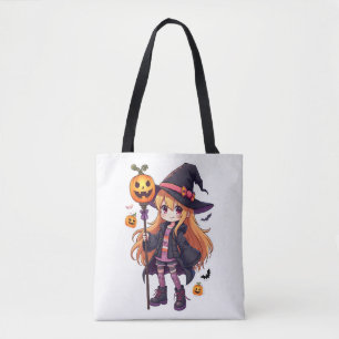 Schattigee Halloween Witch Anime Girl Sticker Draagtas