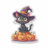 Schattigee Halloween Witch Cat Sticker (Voorkant)