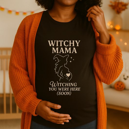 Schattigee Halloween Witchy Mama Pregant Wish T-shirt