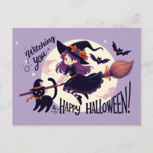 Schattigee Halloween-woordspeling met heks en kat Briefkaart