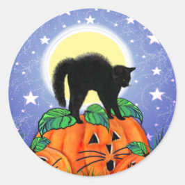 Schattigee Halloween Zwarte Kat met Pompoenen Stic Ronde Sticker