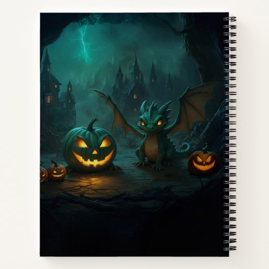 Schattigee Halloweendraak met enge pompoenen Notitieboek (Achterkant)