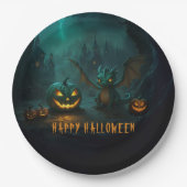 Schattigee Halloweendraak met enge pompoenen Papieren Bordje (Voorkant)