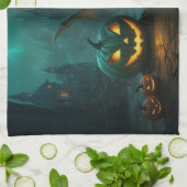 Schattigee Halloweendraak met enge pompoenen Theedoek (Gevouwen)