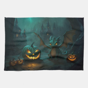 Schattigee Halloweendraak met enge pompoenen Theedoek