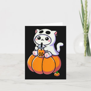 Schattigee Halloweenkat in spookkostuum Drink Boba Kaart