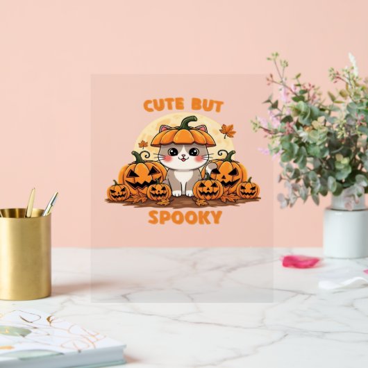 Schattigee Halloweenkat met pompoenen - Kawaii Spo Acryl Bord (Huwelijk)