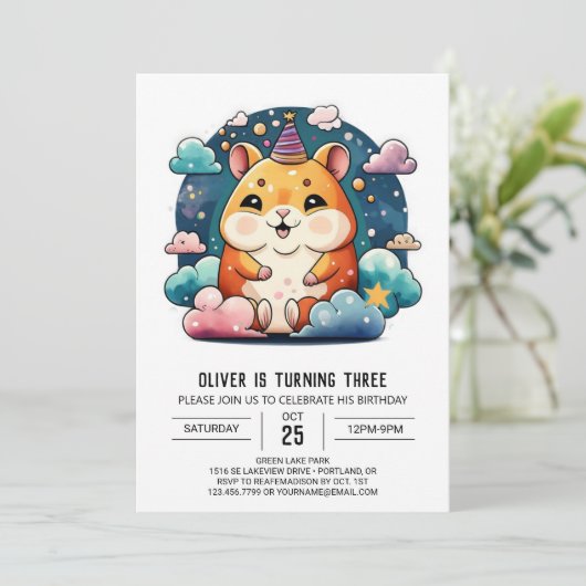 Schattigee Hamster Afdrukbare Verjaardag Kaart (Staand voorkant)