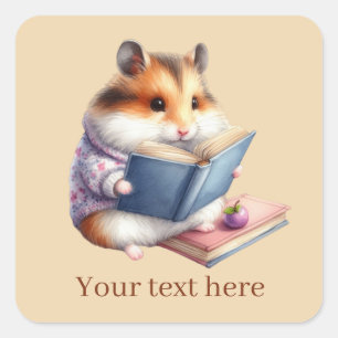 Schattigee hamster boek liefhebbers tekst toevoege vierkante sticker