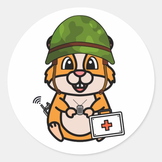 Schattigee Hamster Dragen legerhelm Ronde Sticker (Voorkant)