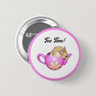 Schattigee hamster in roze theepot met Daisy Photo Ronde Button 5,7 Cm