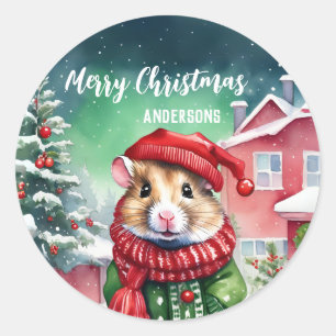 Schattigee Hamster Kerstboom Verjaardag Sneeuwfees Ronde Sticker