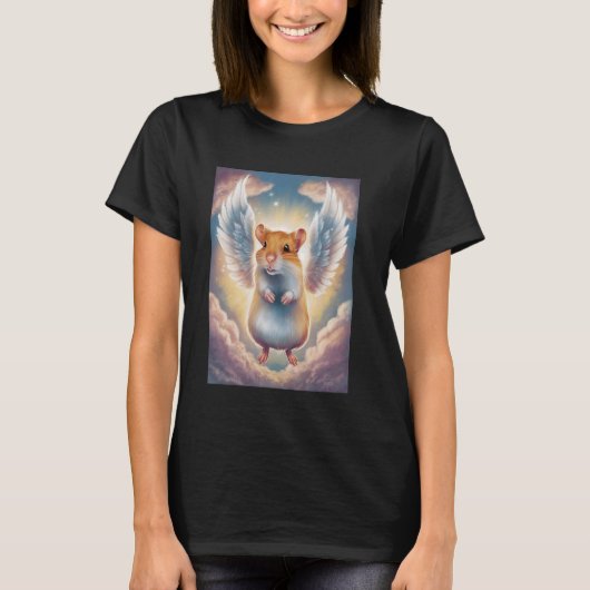 Schattigee hamster met engelenvleugels tussen wolk t-shirt (Voorkant)