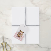 Schattigee hamster met muffin roze gingham check cadeaulabel (Met Touw)