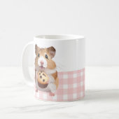 Schattigee hamster met muffin roze gingham check koffiemok (Voorkant links)