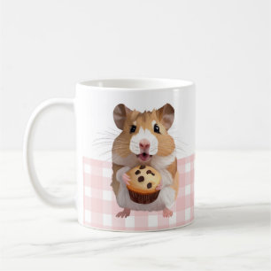 Schattigee hamster met muffin roze gingham check koffiemok