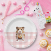 Schattigee hamster met muffin roze gingham check papieren bordje (Feest)