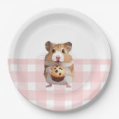 Schattigee hamster met muffin roze gingham check papieren bordje (Voorkant)