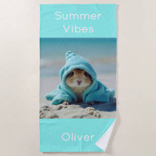 Schattigee hamster op het strand - Turquoise zomer Strandlaken