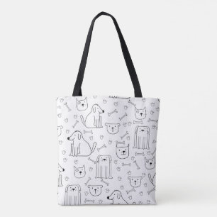 Schattigee Hand-Drawn Dog & Cat Pattern Canvas tas