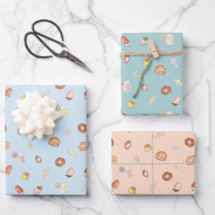 Schattigee hand getekende desserts pastelpatroon inpakpapier vel