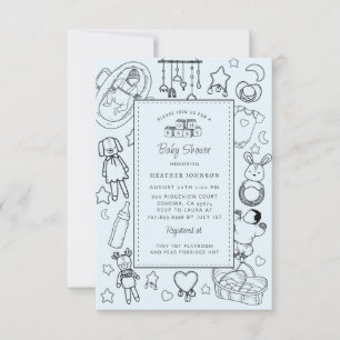 Schattigee Hand Getrokken Baby shower Blue Boy Kaart