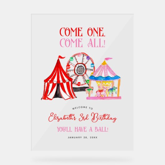 Schattigee Hand getrokken Carnaval Circus Verjaard Acryl Bord (Voorkant)