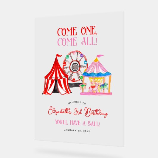 Schattigee Hand getrokken Carnaval Circus Verjaard Acryl Bord (Hoek)