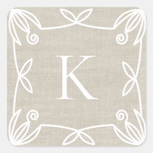 Schattigee Hand getrokken krans Monogram Faux Burl Vierkante Sticker (Voorkant)