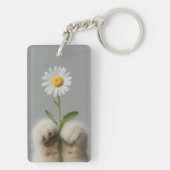 Schattigee handen' Kat met bloem Sleutelhanger (achterkant)