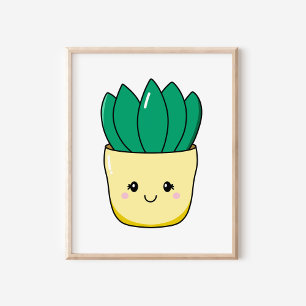 Schattigee handgetekende kawaii potte succulent Pl Poster