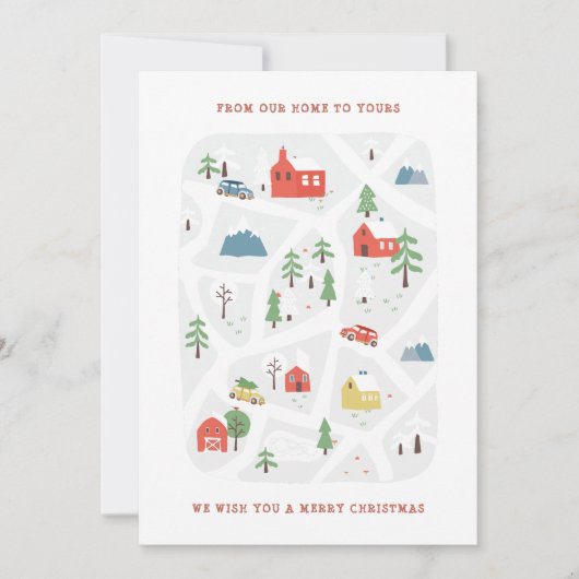 Schattigee handgetekende kerstdorpsgroet feestdagenkaart (Voorkant)