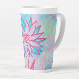Schattigee handgetekende pastelbloem latte mok