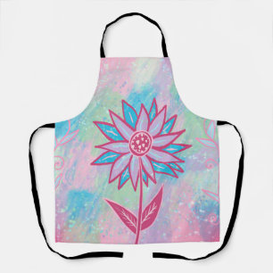 Schattigee handgetekende pastelbloem schort