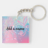 Schattigee handgetekende pastelbloem sleutelhanger (Achterkant)