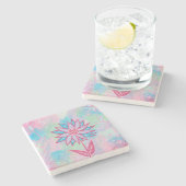 Schattigee handgetekende pastelbloem stenen onderzetter (Zijkant)