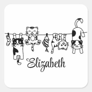 Schattigee hangende Kittens aangepaste naam Vierkante Sticker