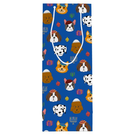 Schattigee Hannukah Dog Patterned Wijn Cadeautas (Achterkant)