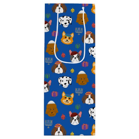 Schattigee Hannukah Dog Patterned Wijn Cadeautas (Voorkant)