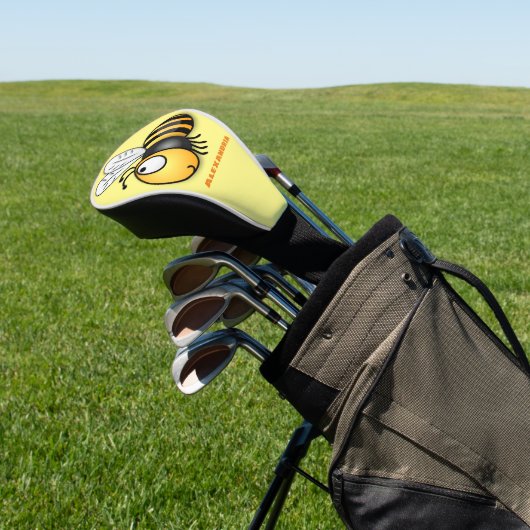 Schattigee Happy Bee cartoon gepersonaliseerd Golfheadcover (Insitu)