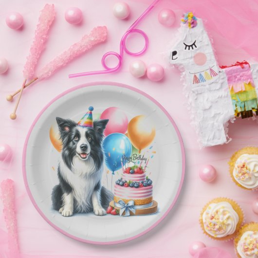 Schattigee Happy Birthday Border Collie Party Papieren Bordje (Feest)