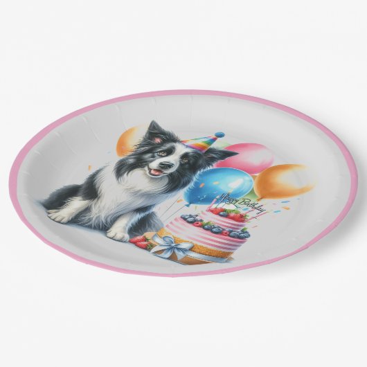 Schattigee Happy Birthday Border Collie Party Papieren Bordje (Gekanteld)