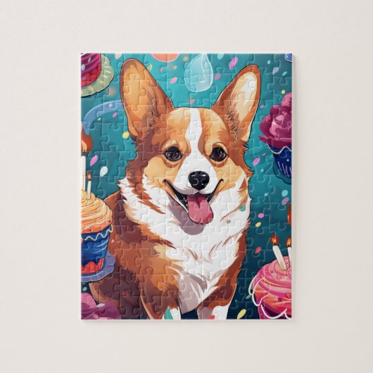 Schattigee Happy Birthday Corgi Dog Legpuzzel (Verticaal)