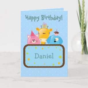 Schattigee Happy Birthday Giraffe, hond en kat Kaart